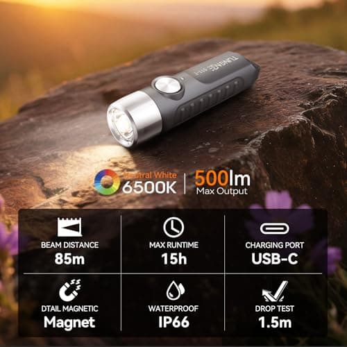 TUNENGE S11-T Rechargeable Keychain Flashlight, 500 High Lumens EDC Mini Flashlight with Magnet, LED Pocket Light Suitable for Outdoor, Camping, Hiking - Thumbnail 2