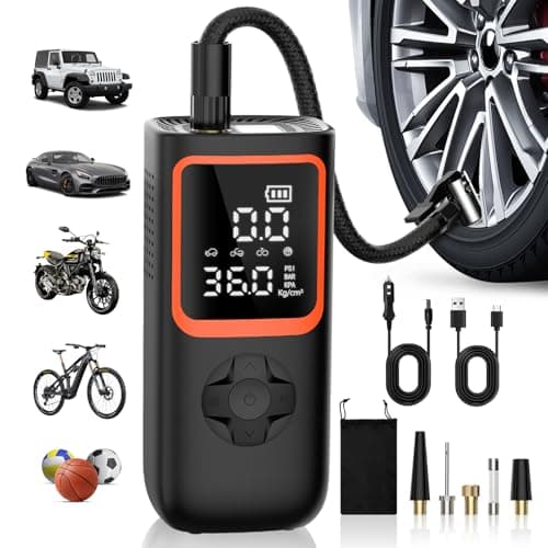 KOLTGOO Tire Inflator Portable Air Compressor - 150PSI Cordless Air Pump for Car Tires with Pressure Gauge & LED Light, 3X Faster Inflation Electric Air Compressor for Car Bikes, Motorcycle, Ball