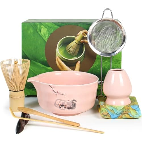 Matcha Whisk Set, Ceremonial Grade Pink Matcha Set, Premium Japanese Matcha Kit with Bamboo Whisk for Matcha Tea, Mixing Bowl, Scoop, Sifter and Matcha Whisk Holder - Image 1