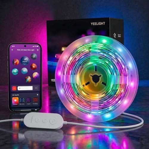 YEELIGHT LED Strip Lights, 20FT Smart Light Strips with 108 LEDs and Music Sync, RGB Color Changing Light with Bluetooth Connected and APP Control, Led Lights for Bedroom, Living Room, Home Decor