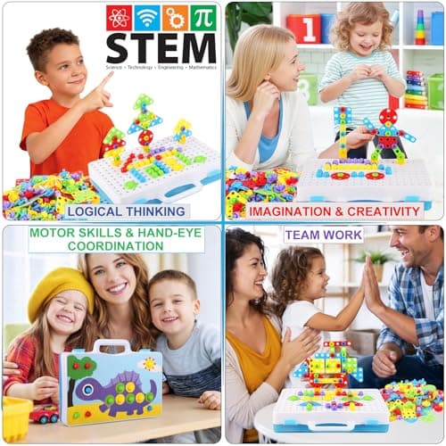 Parhlen Educational Toys Building Blocks, 244 Pieces Electric Screwdriver DIY Building Toys for Boys and Girls, Educational Construction Building kit for Kids Ages 4 5 6 7 8 9 10 Year Old - Thumbnail 3