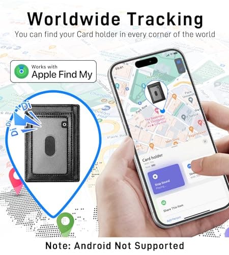 Auskang Men's Wallet with Smart Tracker Works for Find My App, GPS Credit Card Holder Leather Slim Minimalist RFID Blocking Smart High capacity and ID window Wallet for Men(Carbon Black) - Thumbnail 5