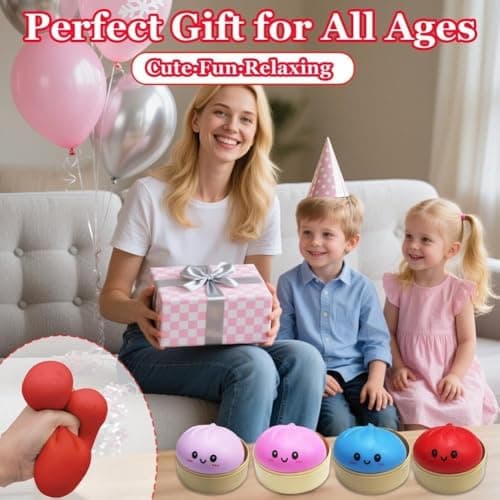 Mystery Dumpling Squishy, 4 Inch Jumbo Dumpling Stress Ball, Squishy Bun, Anxiety Relief Fidget, Soft Squeeze Decompression Dough for Adults Classroom Prizes & Party Favors (4pcs-a) - Thumbnail 3