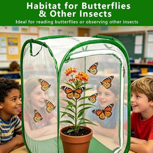 Butterfly House Habitat Insect Cage Clear See Through Pop-up Collapsible Butterfly Enclosure-Medium 15.8"x15.8"x23.6" - Thumbnail 5
