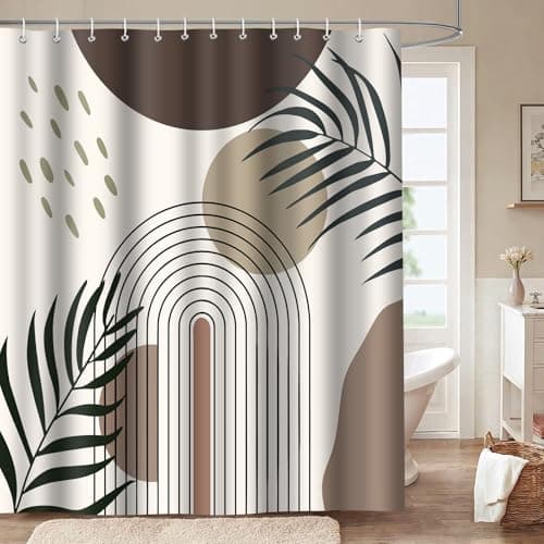 LYLYCTY Boho Shower Curtain Set, Chocolate Bohemian Mid Century Leaf Sun Modern Shower Curtains for Bathroom Decor Waterproof Fabric with 12 Hooks 72x72 Inches