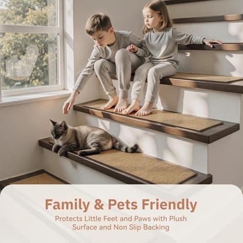 PADOOR Tufted Stair Treads for Wooden Steps 15PC, Soft Peel and Stick Stair Treads Non Slip Indoor, Adhesive Stair Runner Residue Free Stair Carpet Treads Washable for Kids Pets Elders, 8"x30" Beige - Thumbnail 6