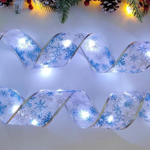 Christmas Tree Decorations Ribbon Lights, 32ft 100 LED String Lights, Battery-Powered Copper Wire Christmas Tree Ribbon Lights for Holiday Party Weddings Indoor Christmas Tree Decorations (Silver) - Thumbnail 5