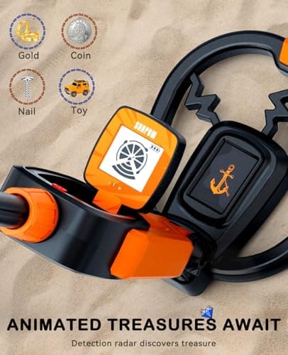 SUNPOW Kids Metal Detector with Treasure Animation & Waterproof Coil - Adjustable Stem (23.6”-27.6”) - Kit Includes Shovel, Rake, Bag - Ideal Gift for Boys & Girls 6-12 for Beach, Park, Backyard -MD20 - Thumbnail 2