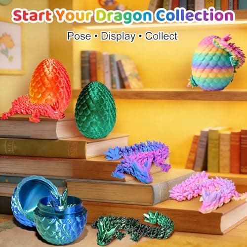 FUN LITTLE TOYS 12 Pack 3D Printed Dragon Eggs with Articulated Dragons, 12 No-Duplicate Colors, Non-Candy Easter Egg Hunt Fillers, Basket Stuffers, Party Favors & Classroom Prizes for Kids - Thumbnail 6