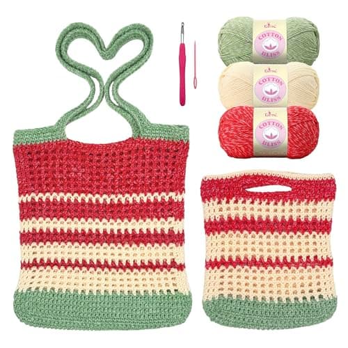 KnitPal Sunset Striped Market Bag Crochet Kit for Confident Beginners – Make a Reusable Market Bag & Lunch Tote – with Cotton Bliss Yarn (#4 Worsted), Hook, Patterns & Video Tutorials - Image 1
