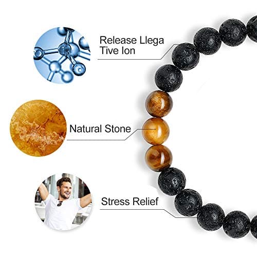 M MOOHAM Personalized Gifts for Men Bracelets - Beaded Natural Tiger Eye Lava Rock Bracelets for Men Birthday Gifts Unique - Thumbnail 5