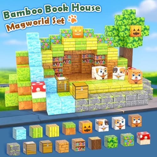 Gooidea Large Magnetic Blocks 1" Building Cubes Toys for Kids Ages 4-6 5-7 8-12, Magworld Bamboo House Building Craft Construction Toy Set, Creative Sensory Toys Game Gift for 3+ Year Old Boys Girls - Thumbnail 5