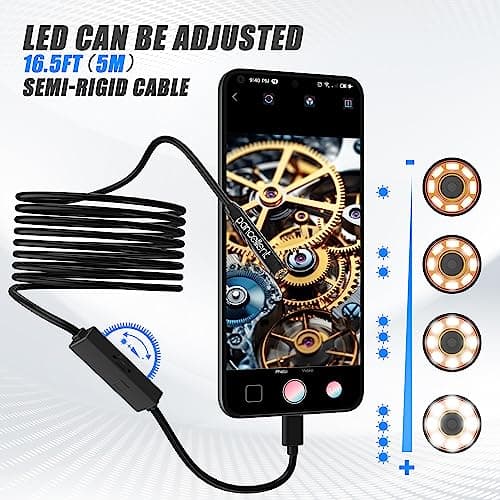 1920P Snake Inspection Borescope, Pancellent Type C Endoscope, Scope Camera with 8 LED Lights for Android and iOS Smartphone, iPhone, iPad, Samsung (16.5 FT/5M) - Thumbnail 6