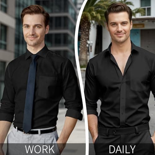 YARBCEN Men's Dress Shirts Slim Fit Long Sleeve Wrinkle Free Stretch Button Down for Business Casual and Formal Wear Black - Thumbnail 5