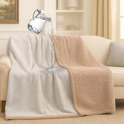 Makigued Waterproof Dog Blanket for Couch & Bed, Reversible Sherpa Fleece Pet Throw with Quiet TPU Barrier, Machine Washable Furniture Protector for Large Dogs & Cats, Throw Size 50x60 Inch, Cream - Image 1