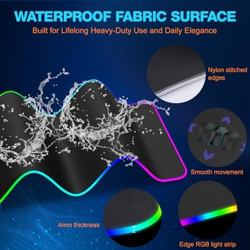 TARKARI Magnetic Wireless Charging RGB Mouse Pad, Large Gaming Desk Mat Waterproof, 31.5"x15.8" Black Mousepad, Ultra-Smooth Surface, Non-Slip Rubber Base, Desk Pad for Keyboard Laptop - Thumbnail 6