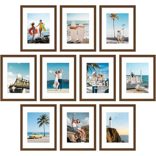 decorUhome 8.5 by 11 Picture Frame Set of 10, Display Photos 6x8 with Mat or 8.5x11 Unmatted for Picture Frames Collage Wall Decor, Brown - Image 1