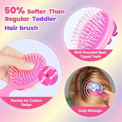 Sparkle Unicorn Toddler Hair Brush for Toddler Girls & Kids Ages 2-4+, Purple Mini Unicorn Hairbrush, Gentle Detangling brush, Wet & Dry Hair, Ball-Tip Bristles for Sensitive Scalp, Travel Hairbrush - Thumbnail 3