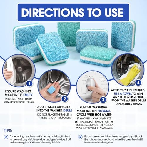 Airhome Washing Machine Cleaner & Descaler Tablets - 30 Pack (15-Month Supply), Deep-Cleaning for Front & Top Load including HE - Thumbnail 6