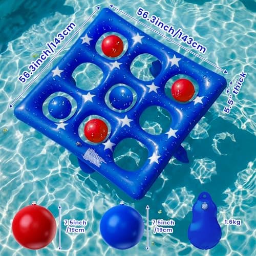 Pool Party Toys Games Set - Giant Inflatable Tic Tac Toe Float Game, Outdoor Pool Games for Adults Kids Family Pool Toys for 2-10 Players, Fun Swimming Beach Yard Activities with 10 Balls for Ages 6+ - Thumbnail 2