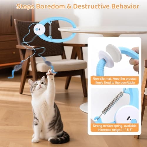 COSOWO Automatic Interactive Cat Toys for Indoor Cats Electric Fluttering Butterfly Feather Wand Hanging Toy Kitten & Adult Cat Enrichment Stimulation Toys for Bored Cats USB Rechargeable, Blue - Thumbnail 2