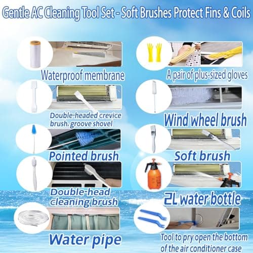 kikepilm Mini Split Cleaning Kit Bag,Split Ac Unit Cleaning Bag Kit for Cleaning Wall-Mounted Air Conditioners and Duct Units(White, 21PCS with Kettle, Size: 33-122 Cm 15.35-48 Inches - Thumbnail 6