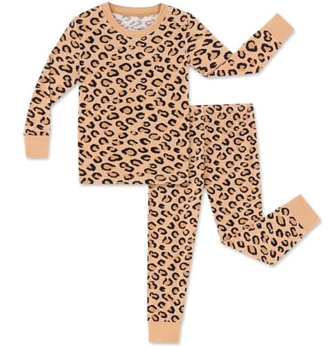 NewSeed So Soft Kids 2-Piece Viscose from Bamboo Outfit Set, Long Sleeve Top & Leggings, Cozy Base Layer for Boys & Girls (Leopard Print, 7-8Y) - Image 1