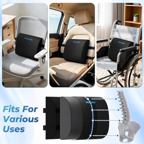 DailyCuddles Lumbar Support Pillow for Office Chair Back Support - Memory Foam Lumbar Pillow for Car or Gaming Chair, Ergonomic Back Cushion with Adjustable Strap for Long-Hour Sitting (Black) - Thumbnail 6