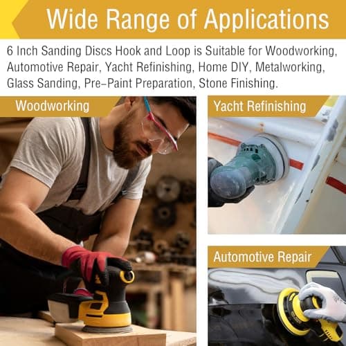 6-Inch 6-Hole Sanding Discs Hook and Loop, 600 Grit Sandpaper for Random Orbital Sander, 70 PCS Sand Paper for for Automotive and Woodworking Lijas Automotriz - Thumbnail 6