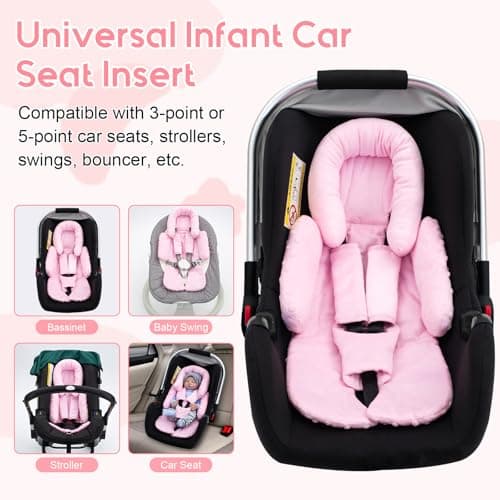 Infant Car Seat Insert with 3 Shoulder & Crocth Covers, Thickened Carseat Head and Body Support for Infant, Reversible Baby Car Seat Cushion for Boys Girls, Soft Mink Dot Newborn Insert for Preemie - Thumbnail 6