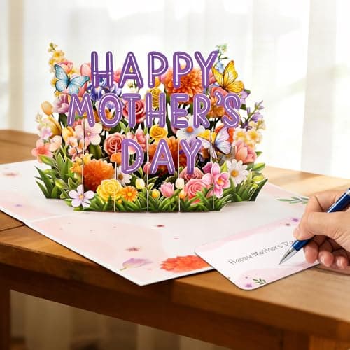 FaCraft Mothers Day Card Pop Up - Large 8x6 4-Layer 3D Flower Garden & Butterfly Centerpiece for Mom Grandma Wife - Handmade Happy Mother’s Day Card with White Pearlescent Envelope, Writing Note, Seal - Thumbnail 6