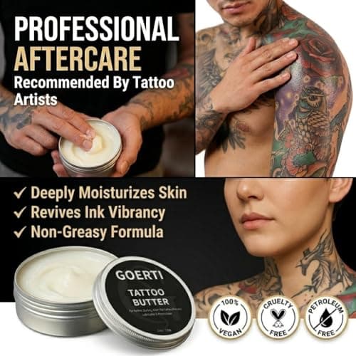 GOERTI Tattoo Aftercare Balm 5oz – Tattoo Butter for Hydrates New Tattoos & Brightening Old Ink | Vegan, Non-Greasy Moisturizer Cream for Tattooed Skin | Tattoo Cream for Dry & Sensitive Skin - Thumbnail 5