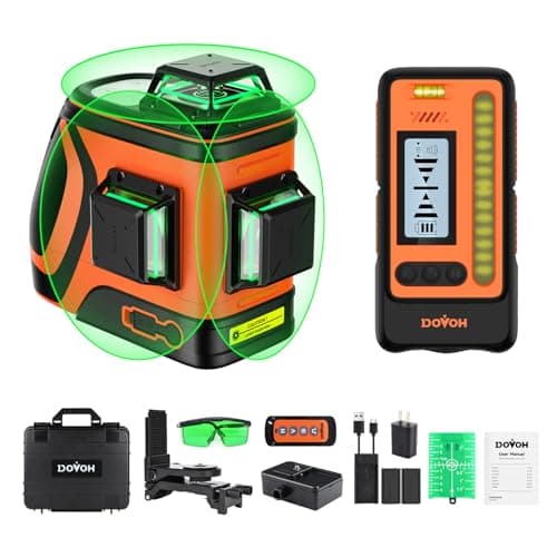 DOVOH Outdoor Laser Level with Receiver : Daylight High Visibility Laser Level 360 Self Leveling Up To 400ft Long Range High Power Green with Detector Outside Construction Landscaping, H3-360G - Image 1