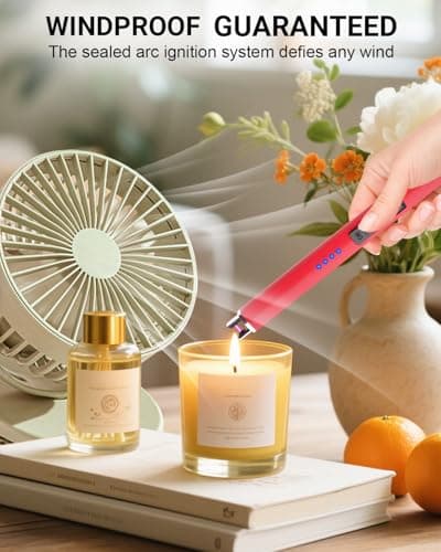 Electric Candle Lighter Rechargeable Lighters Stocking Stuffers for Women Plasma Arc Lighters Windproof & Flameless with USB Rechargeable Battery Double Safety Switch (Ruby Red) - Thumbnail 3