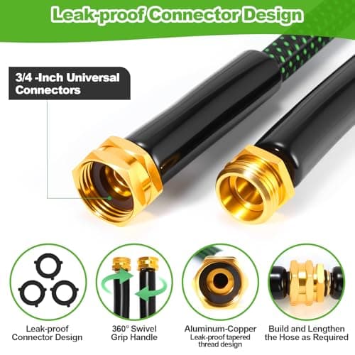 Garden Hose 50ft, Non-Expanding Water Hose, Lightweight, Kink Free, Sturdy, Leak-Proof, Portable, Flexible Hose with 10 Function Nozzle for Outdoor, Yard, Lawn, Car Wash and Camper Use - Thumbnail 6