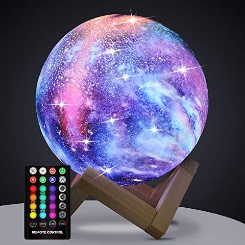 Moon Lamp, Kids Night Light Galaxy Lamp - 16 Colors Moon Light with Wood Stand Remote & Touch Control USB Rechargeable Gift for Girls&Boys Lover Birthday - 4.8 inch - Image 1