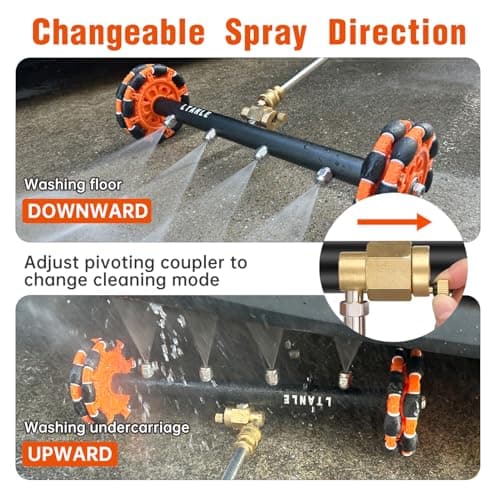 LTANLE 2-in-1 Can Move Horizontally Pressure Washer Undercarriage Cleaner Water Broom, 15" Surface Cleaner Power Washer Attachment with 4 Nozzles 3 Extension Rods andSpare Wheel，4000 PSI (15inch) - Thumbnail 5