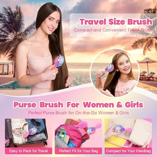 Sparkle Unicorn Toddler Hair Brush for Toddler Girls & Kids Ages 2-4+, Purple Mini Unicorn Hairbrush, Gentle Detangling brush, Wet & Dry Hair, Ball-Tip Bristles for Sensitive Scalp, Travel Hairbrush - Thumbnail 5