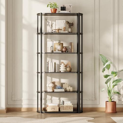 GarveeHome 71" Tall Book Shelf, Freestanding 6-Tier Wood Bookshelf with Sturdy Metal Frame, Modern Industrial Style Display Bookcase for Living Room, Bedroom, Home Office, Black - Thumbnail 6