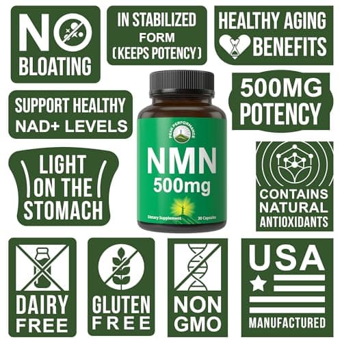 NMN Supplement Ultra High Strength Stabilized Nicotinamide Mononucleotide 500mg Per Capsule. 2 Capsules = 1,000mg of NMN. Boost NAD Levels. Healthy Aging NAD+ Supplements for Men and Women - Thumbnail 3