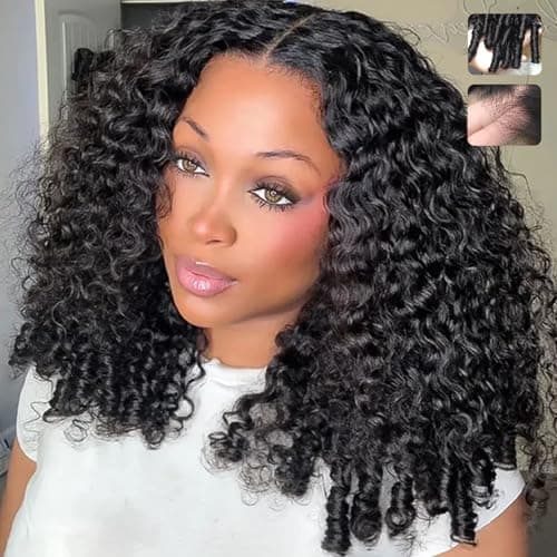 Glueless Wigs Human Hair Pre Plucked Pre Cut Burmese Curly Wig 13X4 250% Density HD Lace Front Upgrade Wear and Go Drawsting Wigs Tiny Knots Pre Bleached Ear to Ear Lace Natural Black Color 18inch