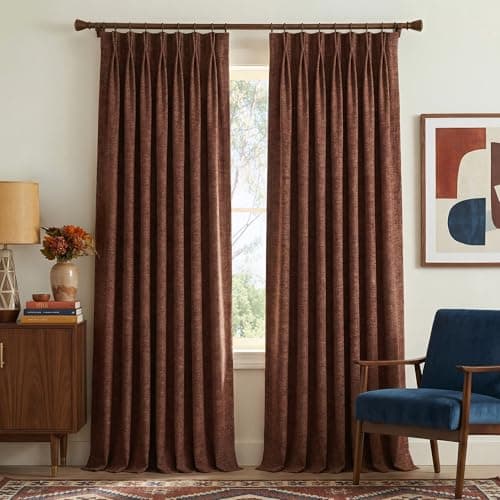 NICETOWN Heavyweight Pinch Pleat Earthy Terracotta 90" Long Curtains 395GSM, Room Darkening Faux Linen Drapery for Boho Living Room, Double-Sided Textured Panels with Hooks(40" Wide, Set of 2) - Image 1