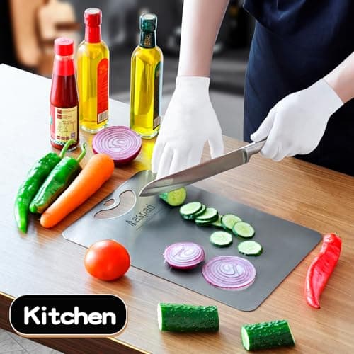 Aaspad Pure Titanium Cutting Board Non-Toxic for Kitchen Washable Portable Lightweight Metal Chopping Board Dishwasher Safty Suit for Home Cooking and Outside Camping - Thumbnail 6