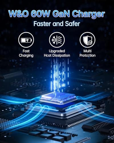 W & O Fast Charger for iPhone17/16/15,60W gan Charger,Retractable Phone Charger Wall Plug with Lightening and Type-C Cables,for iPhone Series, Galaxy S25/24,Android and More（Blue） - Thumbnail 4