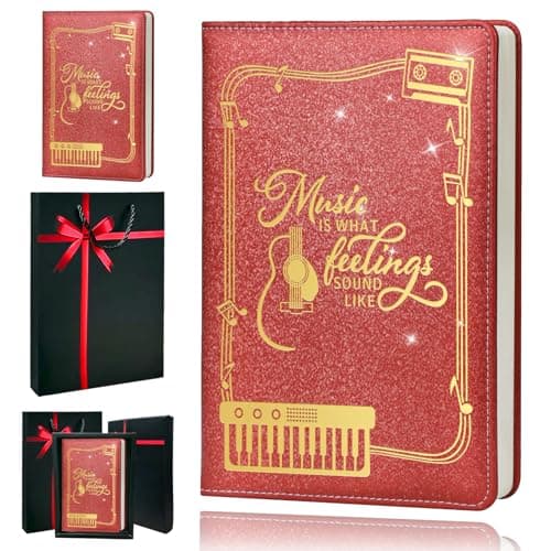 QDWXDEL Music Gift,A5 Hardcover Leather Journal for Women - 200 Pages Premium Paper Notebook,Journal Notebook for School, Work (Music Red) - Image 1