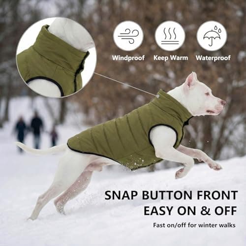 LovinPet Reversible Dog Puffer Coat for Medium & Large Dogs, Down‑Insulated Winter Jacket, Water‑Resistant & Wind‑Resistant, Anti‑Static, Dual-Sided Dark Green & Grey for Cold Weather,XL - Thumbnail 4
