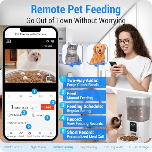 Frienhund Automatic Cat Feeder with Camera: 5G WiFi Automatic Dog Feeder with Night Vision, 7L Auto Cat Food Dispenser with 1080P Camera for Multiple Pet, Detachable for Easy Clean -29 Cup (ACF100W-B) - Thumbnail 4