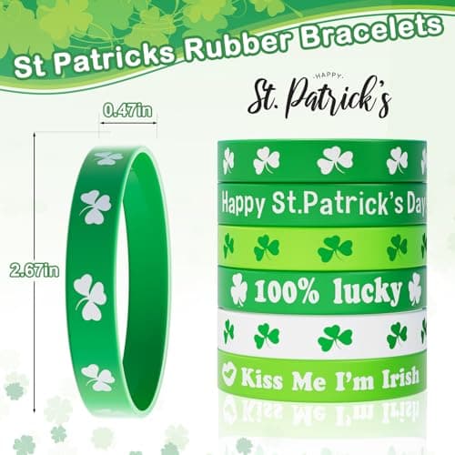 St Patricks Day Bracelets for Kids 30PCS Shamrock Rubber Bracelets Bulk St. Patrick's Day Party Favors Goodie Bag Stuffers Supplies Green Irish Wristbands St Patricks Day Accessories Treats Gifts - Thumbnail 2