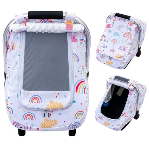 Baby Car Seat Cover for Doona, Infant Car Seat Cover with Privacy Sun Shade & Mesh Window, Breathable Carseat Cover Baby Girls, Protective Baby Carrier Cover for Newborn Shower Gift