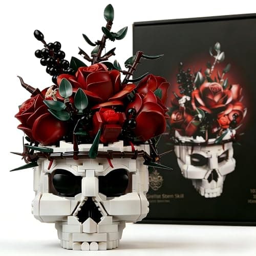 Gothic Horror Skeleton Planter Building Blocks, Skull Roses Bouquet Set Compatible with Flowers, Dark Valentine’s Day Gifts for Wife Goth Decor, Adult Building Blocks for Home Decor Aesthetic - Image 1